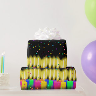 Birthday-kaarsen en Confetti op zwart Cadeaupapier