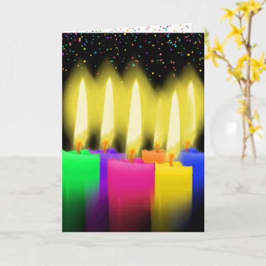 Birthday-kaarsen en Confetti op zwart Kaart (Gele Bloem)