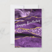 Birthday Kaart Agate Paars Gold Glitter Marble (Achterkant)