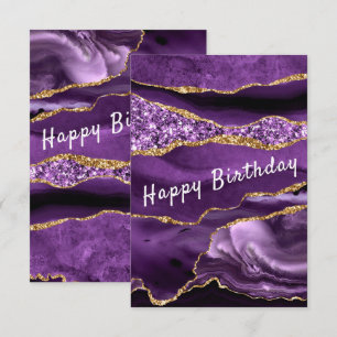Birthday Kaart Agate Paars Gold Glitter Marble