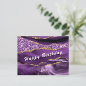 Birthday Kaart Agate Paars Violet Gold Glitter (Staand voorkant)