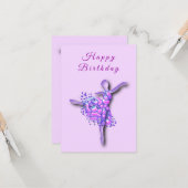 Birthday Kaart Ballet Dancer Girl Ballerina (Voorkant / Achterkant in situ)