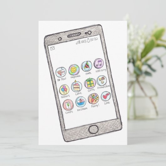 Birthday Kaart - Bday apps (Staand voorkant)