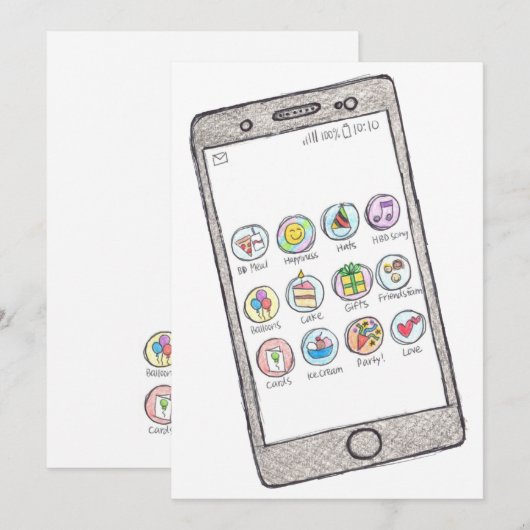 Birthday Kaart - Bday apps (Voorkant / Achterkant)