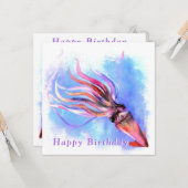 Birthday Kaart Beauful Colors Squid Swimming (Voorkant / Achterkant in situ)
