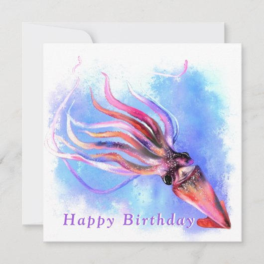 Birthday Kaart Beauful Colors Squid Swimming (Voorkant)