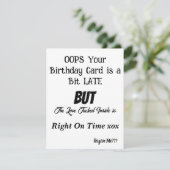 Birthday Kaart Belated Birthday Kaart FUNNY CARD (Staand voorkant)