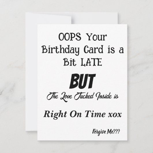 Birthday Kaart Belated Birthday Kaart FUNNY CARD (Voorkant)