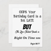 Birthday Kaart Belated Birthday Kaart FUNNY CARD (Voorkant / Achterkant)