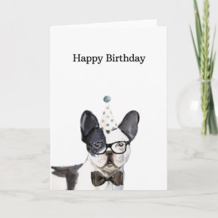 Birthday Kaart, Black and White French Bulldog Kaa Kaart