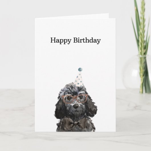 Birthday Kaart, Black Cockapoo Kaart (Voorkant)
