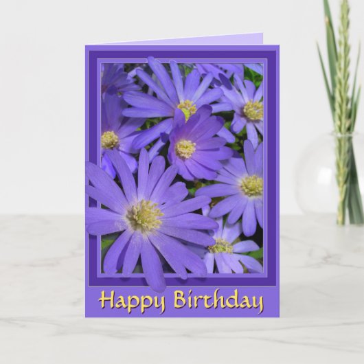 Birthday Kaart Blue Flowers Wenskaart Blank (Voorkant)