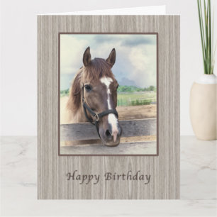 Birthday-kaart, bruin paard met bridle kaart