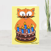 Birthday Kaart Cartoon Cat Mustache Funny Pun (Voorkant)