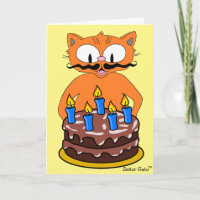 Birthday Kaart Cartoon Cat Mustache Funny Pun