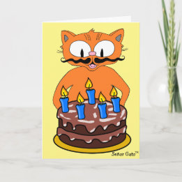 Birthday Kaart Cartoon Cat Mustache Funny Pun