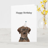 Birthday Kaart, Chocolate Labrador Kaart (Gele Bloem)