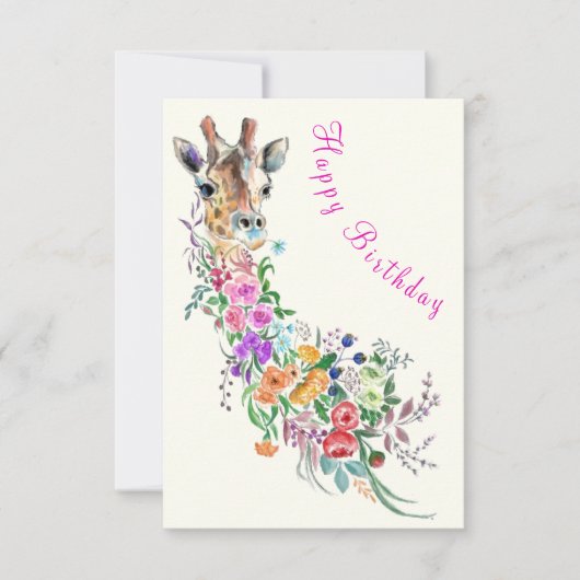 Birthday Kaart Colorful Flowers Bouquet Giraffe (Voorkant)