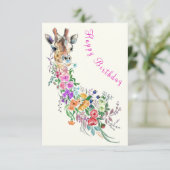 Birthday Kaart Colorful Flowers Bouquet Giraffe (Staand voorkant)