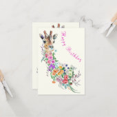 Birthday Kaart Colorful Flowers Bouquet Giraffe (Voorkant / Achterkant in situ)