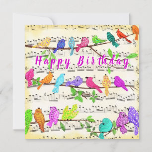 Birthday Kaart Colorful Musical Birds Spring Joy
