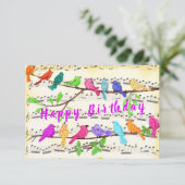 Birthday Kaart Colorful Musical Spring Birds (Staand voorkant)
