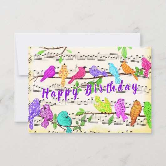 Birthday Kaart Colorful Musical Spring Birds (Achterkant)