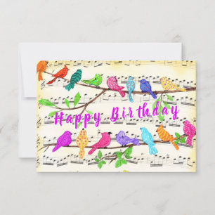 Birthday Kaart Colorful Musical Spring Birds