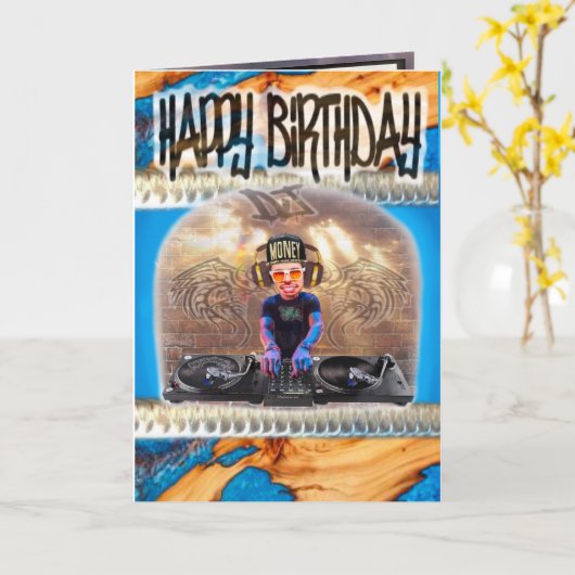 Birthday-kaart DJ Kaart (Gele Bloem)