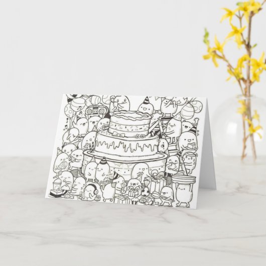 Birthday Kaart - Doodle Birthday Cake (Gele Bloem)