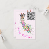 Birthday Kaart Flowers Bouquet Giraffe QR Code Wis (Voorkant / Achterkant in situ)