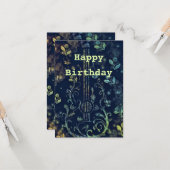 Birthday Kaart Flowers Guitar Musical (Voorkant / Achterkant in situ)