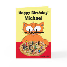 Birthday Kaart - gepersonaliseerde Pizza Party Cat