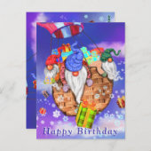 Birthday Kaart Gnomen vliegen met ballon (Voorkant / Achterkant)