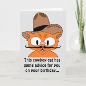 Birthday Kaart Humoureuze Cartoon Cowboy Mustache  (Voorkant)