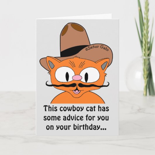 Birthday Kaart Humoureuze Cartoon Cowboy Mustache (Voorkant)