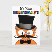 Birthday Kaart Humoureuze Cartoon Mustache Cat (Gele Bloem)