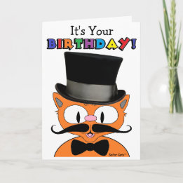 Birthday Kaart Humoureuze Cartoon Mustache Cat