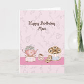 Birthday Kaart in roze voor mam met thee en krumpe (Voorkant)