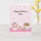 Birthday Kaart in roze voor mam met thee en krumpe (Gele Bloem)