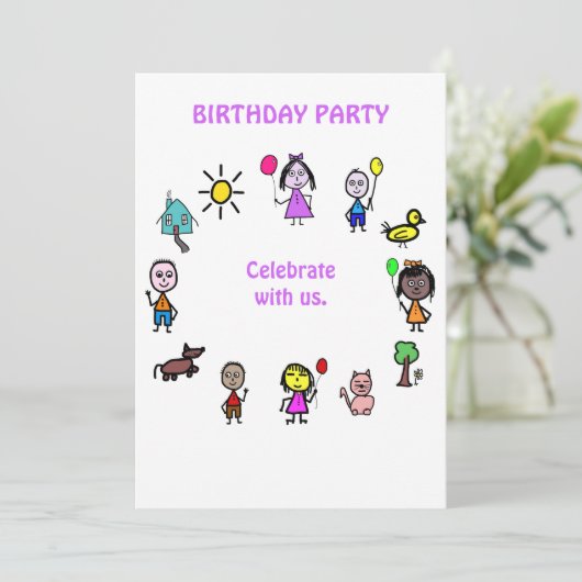Birthday Kaart Invitation World Kinder (Staand voorkant)