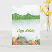 Birthday Kaart Lake and Flowers (Gele Bloem)
