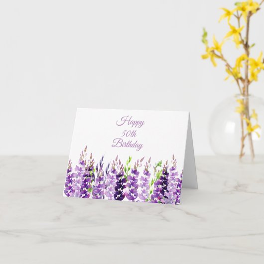Birthday-kaart lavender Border waterverf Kaart (Gele Bloem)