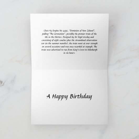 Birthday Kaart - LNER "The Coronation". (Binnen)