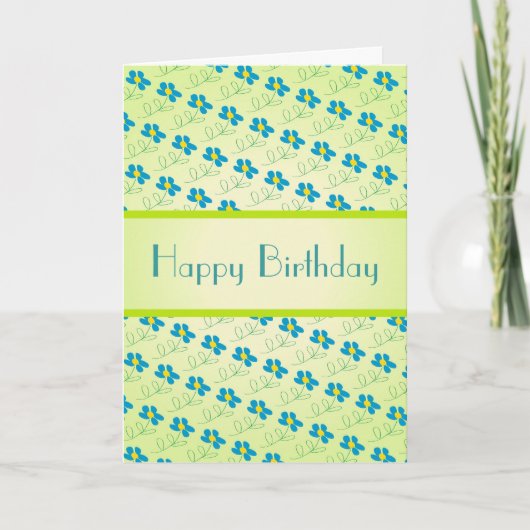 Birthday Kaart met blauwe bloem kunst (Voorkant)