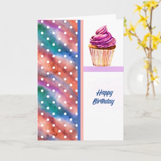 Birthday Kaart met Cupcake (Gele Bloem)