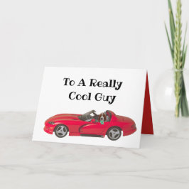 Birthday-kaart met Red Sports Car & Basset Hound Kaart