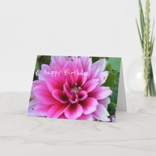 Birthday-kaart met roze en witte dahlia kaart (Voorkant)