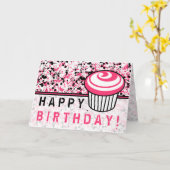 Birthday-kaart met roze en zwarte verf kaart (Gele Bloem)