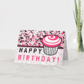 Birthday-kaart met roze en zwarte verf kaart (Voorkant)